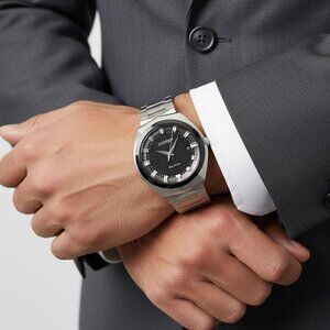 NWT Authentic Citizen Eco-Drive 365 Quartz Black Dial Men's Watch